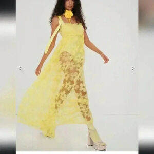 For Love and Lemons x Revolve Emma Dress Maxi Yellow Floral Sheer S NWOT